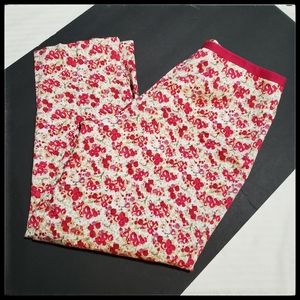 Women's Red & White Floral Straight Pants